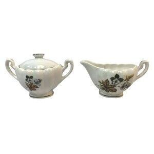 VTG Royal Dover England Bone China Floral Personal Size Lidded Sugar & Creamer